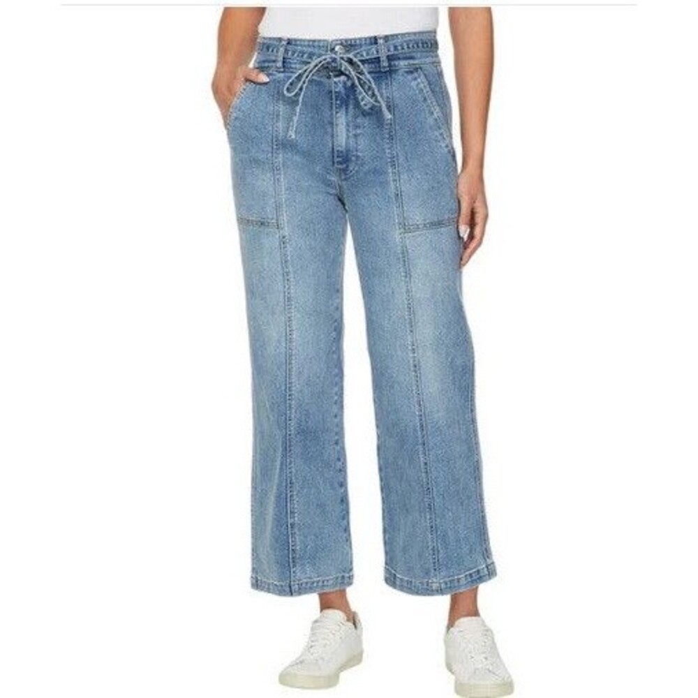 HUDSON Ladies 10/30 Wide Leg Belted Jeans Blue NWT